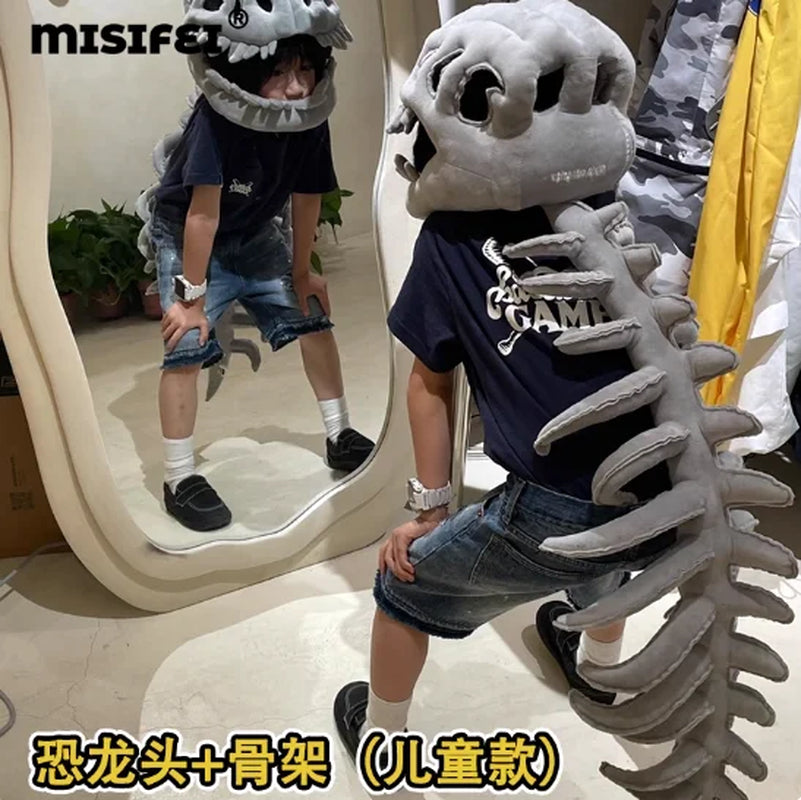 New Dinosaur Hat Celebrity-Style Plush Cartoon Skeleton Headgear Halloween Costume Plush Toy Funny Doll Soft Surprise Gift
