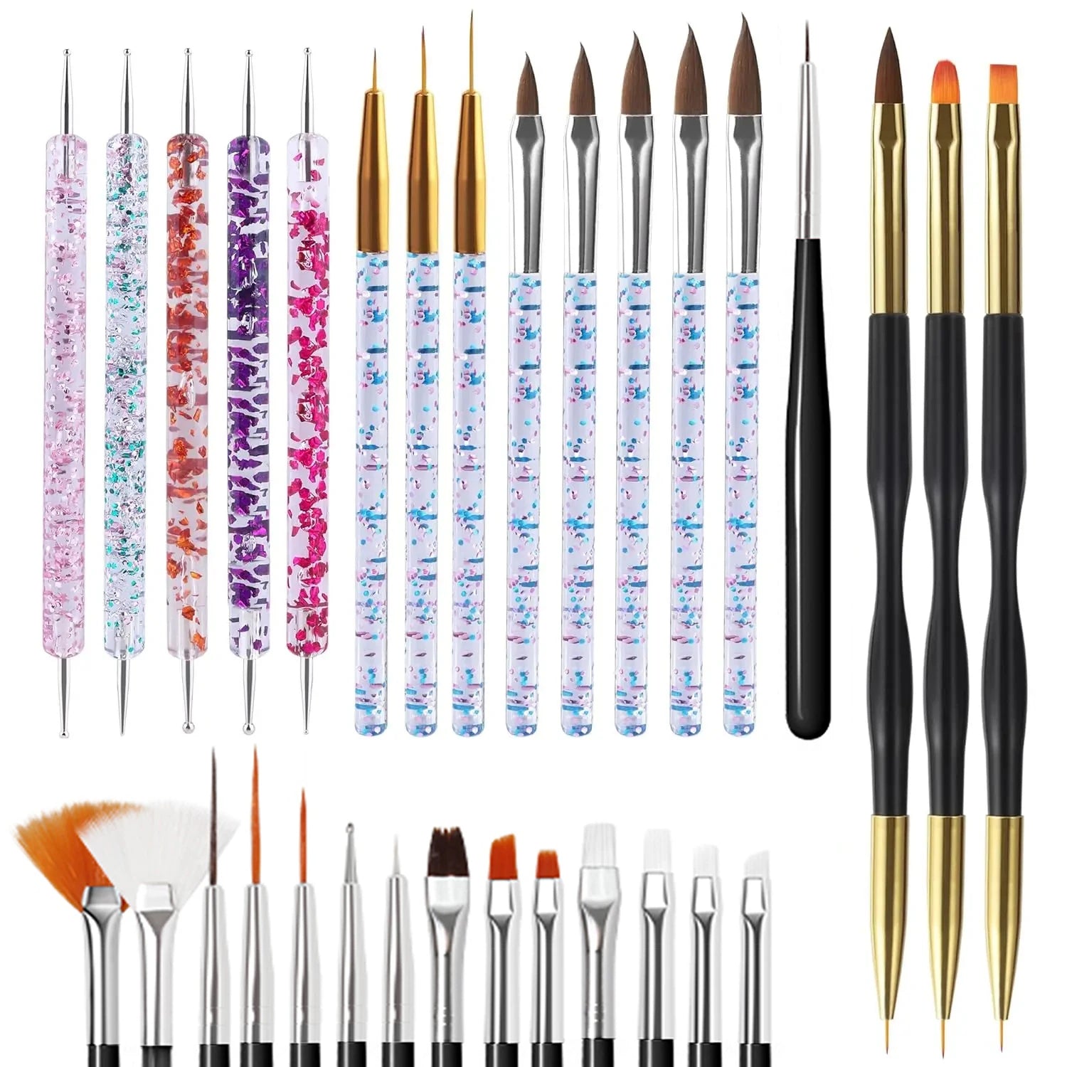 15Pcs Fine Detail Paint Brush Set Acrylic UV Gel Drawing Dotting Manicure Nail Art Design Tools Makeup Accessorie Gel Brush