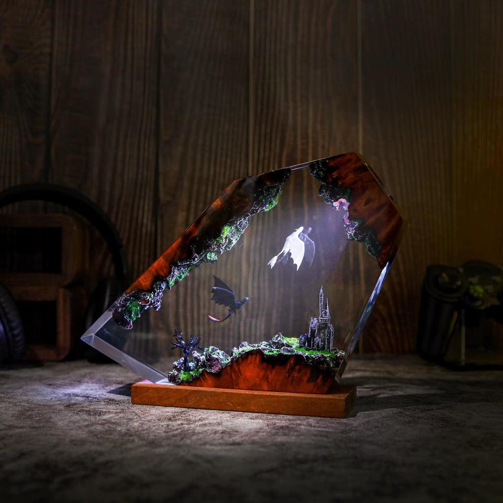 Resin Dragon Night Light Black and White Dragon Resin Lamp Bedroom Table Lamp Halloween Gift Decorative Resin Art Lighting For