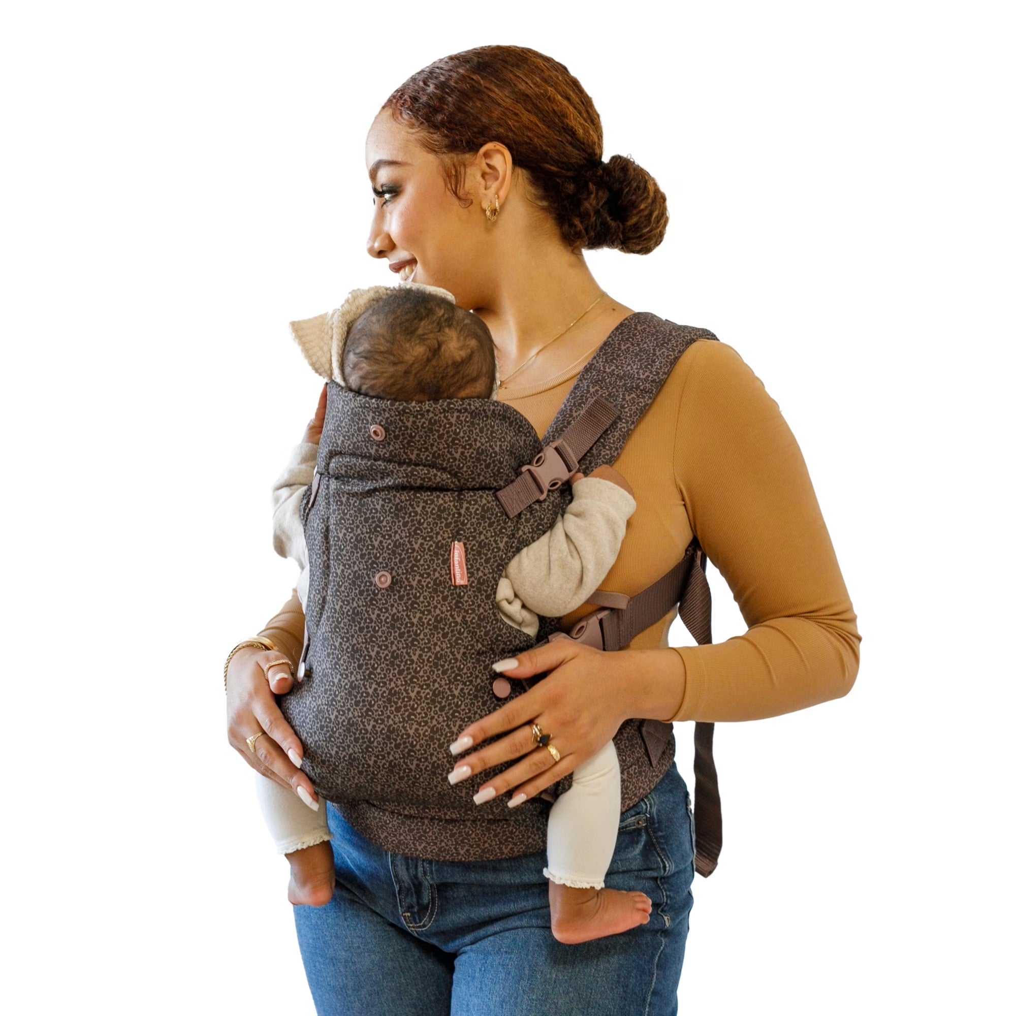 4-in-1 Convertible Baby Carrier - Unisex, 4 Positions, Suitable for Infants 0+ Months, Weight Capacity 8-32 lbs, Black & Gray Leopard Design