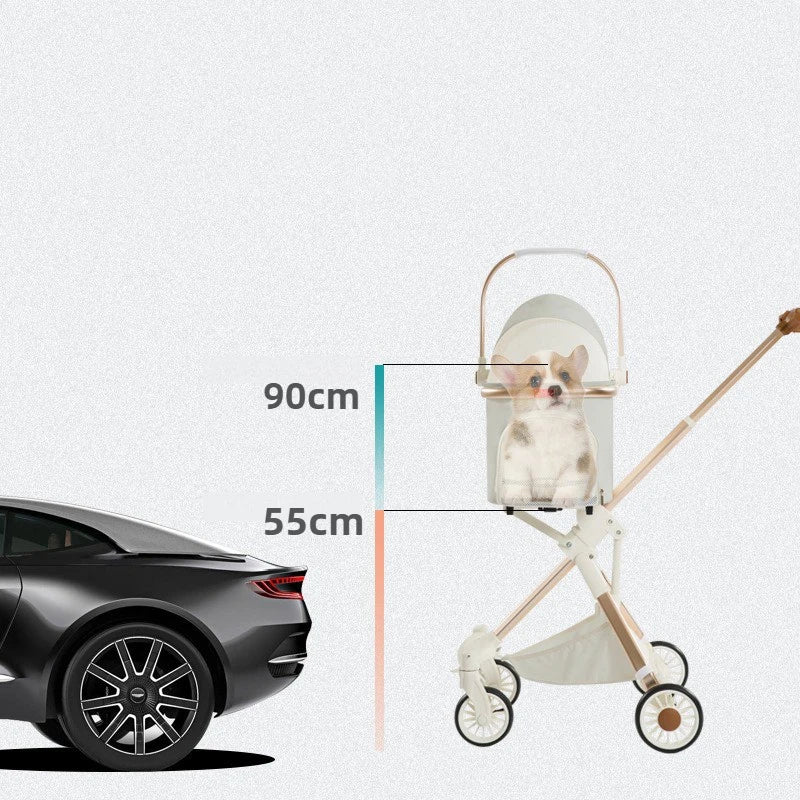 Lightweight Four-Wheel Pet Stroller Foldable Cat Stroller Portable Multifunctional Carrying Basket Outdoor Travel Pet Supplies