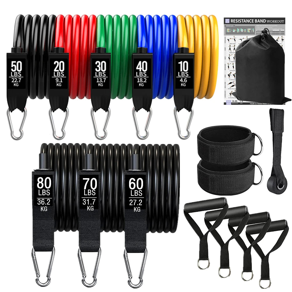 360Lbs Fitness Exercises Resistance Bands Set Elastic Tubes Pull Rope Yoga Band Training Workout Equipment for Home Gym Weight