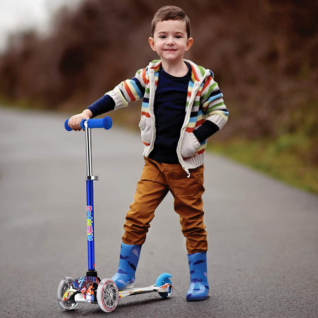 3-Wheel Kick Scooter for Children Ages 3-8 with Lean-to-Steer Design, Extra Wide Light-Up Wheels, 4 Adjustable Heights, and Foldable Feature, Supporting Up to 110 lbs