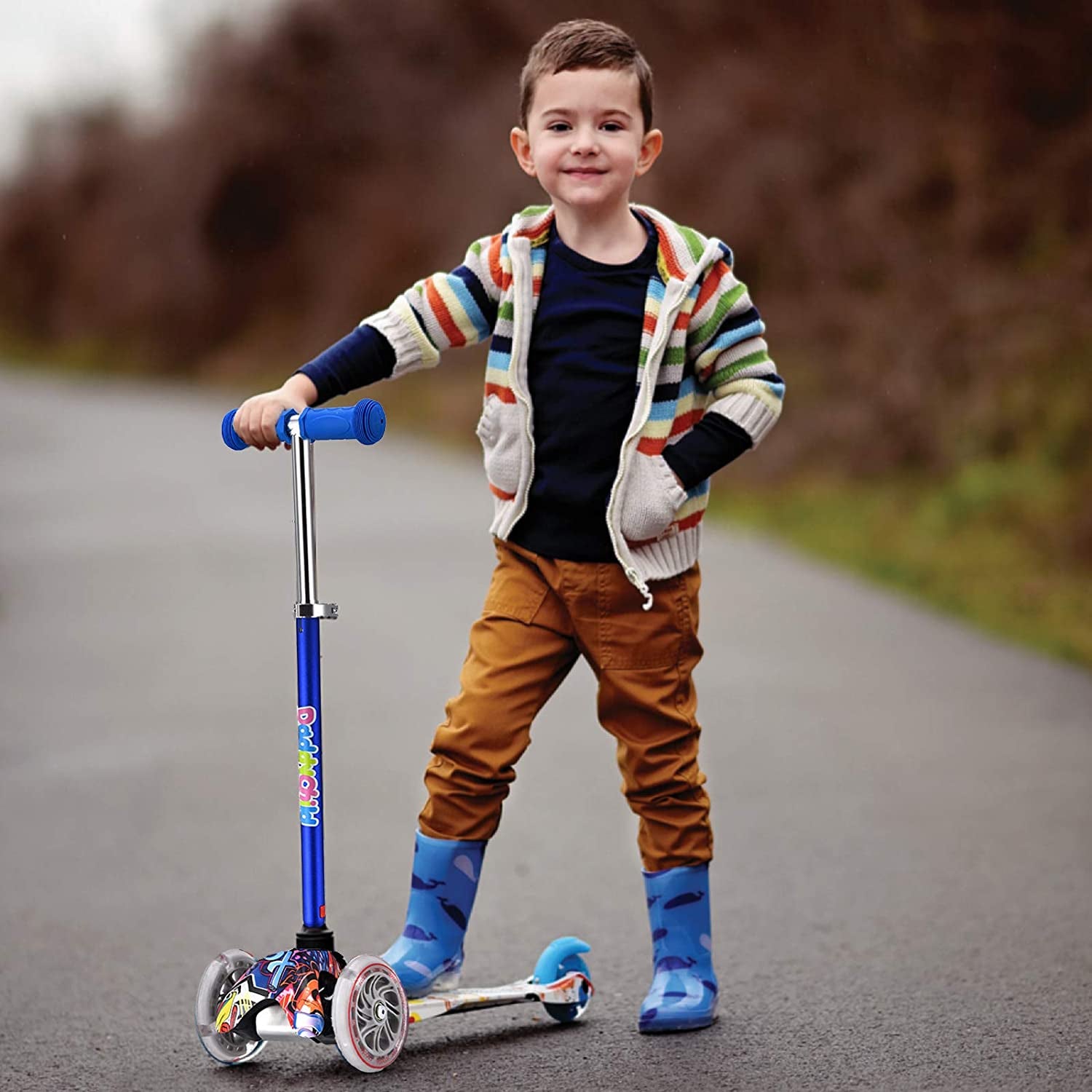 3-Wheel Kick Scooter for Children Ages 3-8 with Lean-to-Steer Design, Extra Wide Light-Up Wheels, 4 Adjustable Heights, and Foldable Feature, Supporting Up to 110 lbs