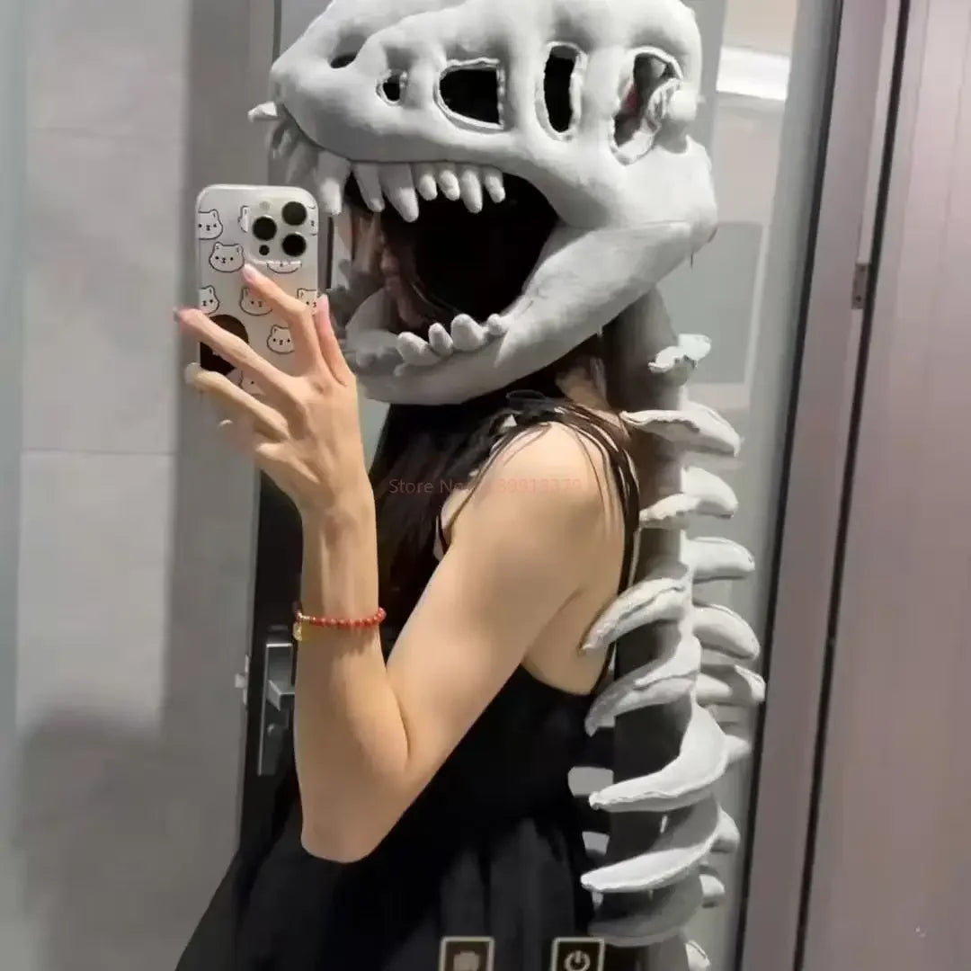New Dinosaur Hat Celebrity-Style Plush Cartoon Skeleton Headgear Halloween Costume Plush Toy Funny Doll Soft Surprise Gift