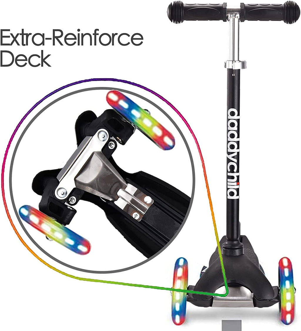 3-Wheel Kick Scooter for Children Ages 3-8 with Lean-to-Steer Design, Extra Wide Light-Up Wheels, 4 Adjustable Heights, and Foldable Feature, Supporting Up to 110 lbs