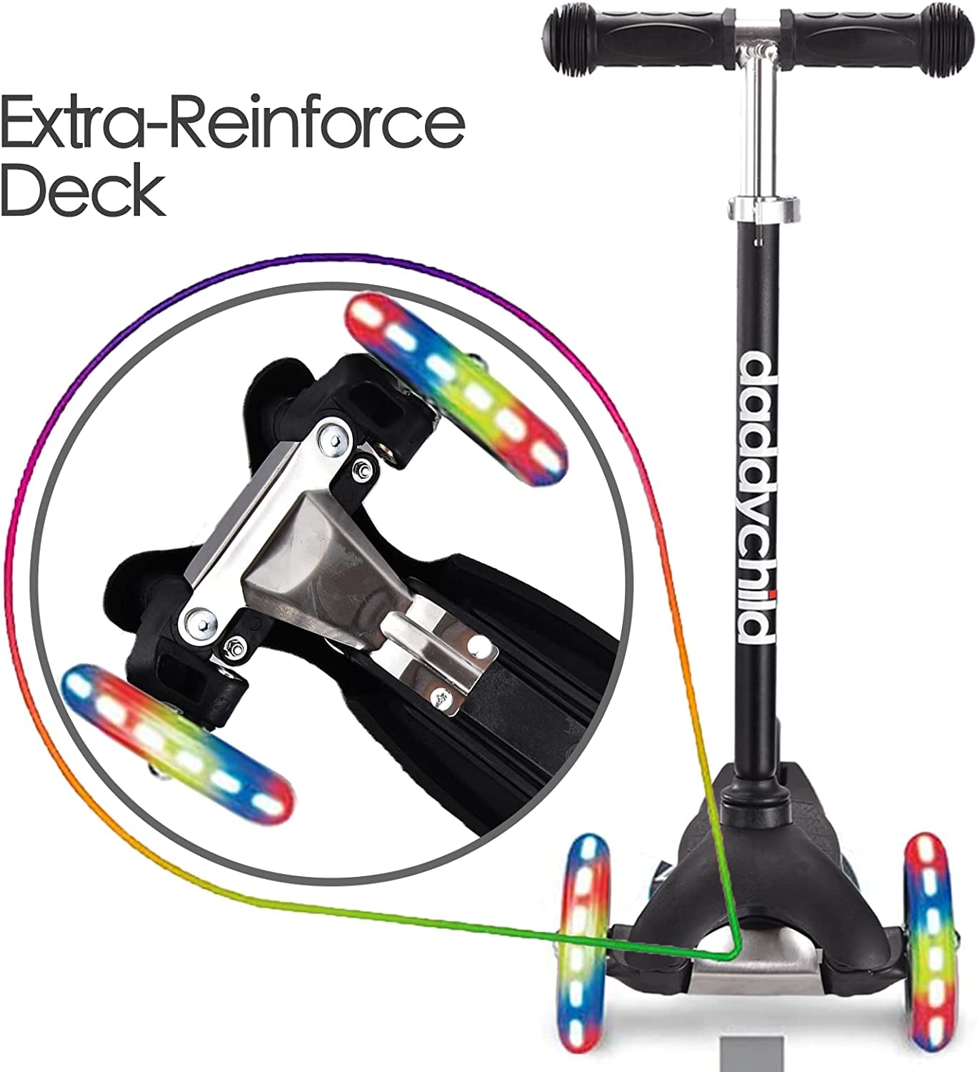 3-Wheel Kick Scooter for Children Ages 3-8 with Lean-to-Steer Design, Extra Wide Light-Up Wheels, 4 Adjustable Heights, and Foldable Feature, Supporting Up to 110 lbs