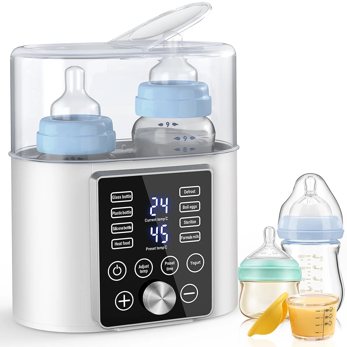 9-In-1 Baby Bottle Warmer and Food Heater with Timer, Double Bottle Capacity, BPA-Free, Accurate Temperature Control for Breastmilk and Formula, LCD Display