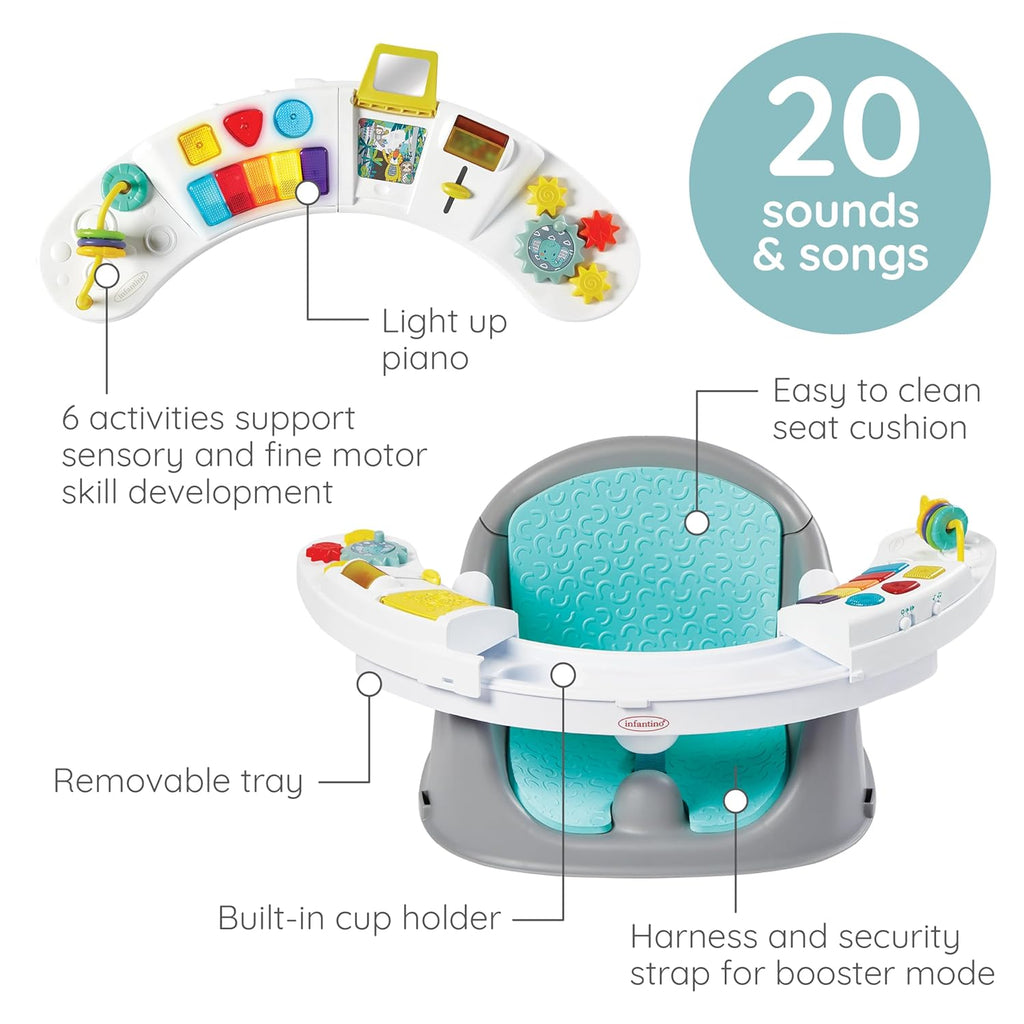 Music & Lights 3-In-1 Discovery Seat & Booster, Interactive Toddler Seat for Dining Table or Kitchen Chair, Baby Activity Center & Snack Tray, 20 Sounds & Songs, Lightweight Baby Essentials