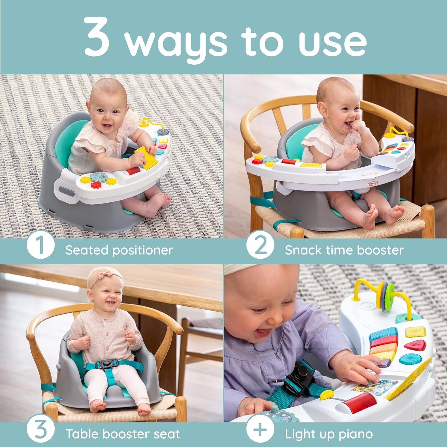 Music & Lights 3-In-1 Discovery Seat & Booster, Interactive Toddler Seat for Dining Table or Kitchen Chair, Baby Activity Center & Snack Tray, 20 Sounds & Songs, Lightweight Baby Essentials
